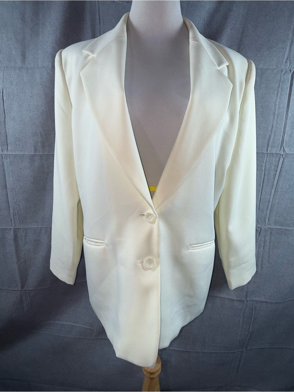3124-Haberdashery Vintage Women's Cream Single-Button Tailored Blazer